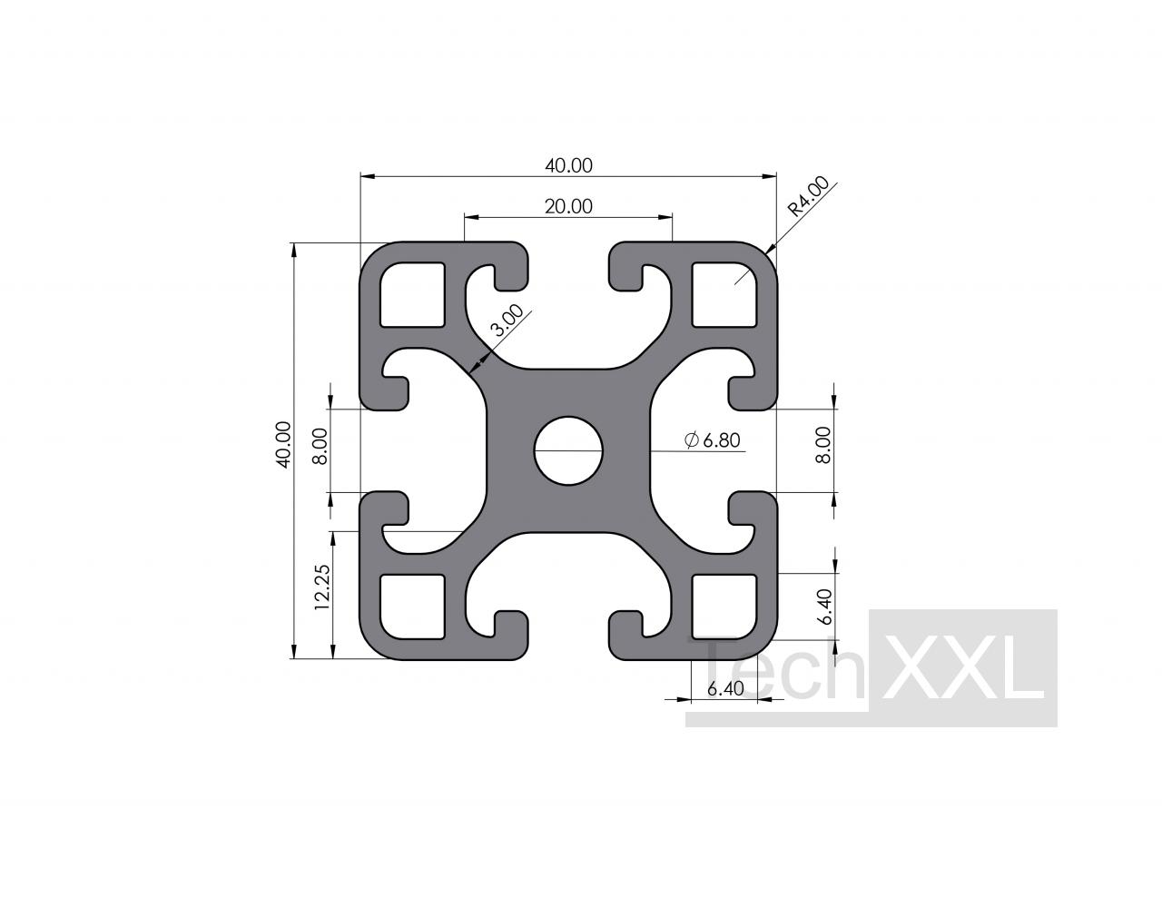 Aluprofil 8 40x40 leicht Länge 4040mm wie HS1084040L4M